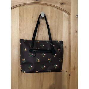 Coach Brown Leather City Tote with Vintage Rose Prints EUC